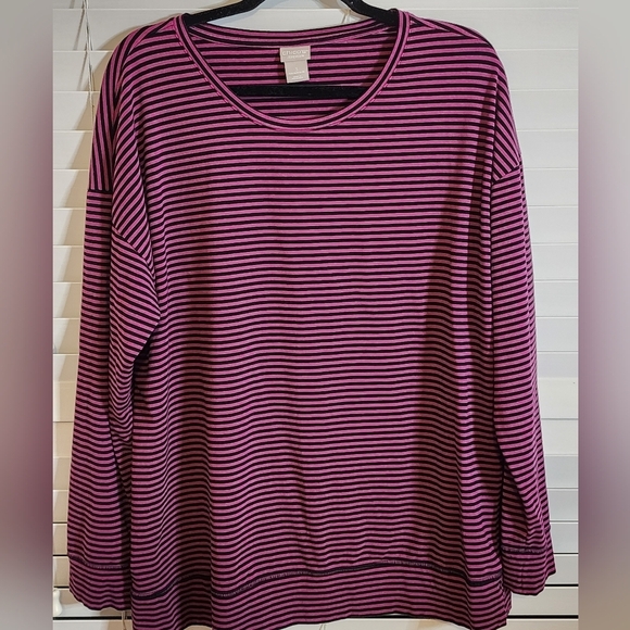 Chico’s Pink and black striped long sleeve shirt size 3 (16/18) - Picture 1 of 8